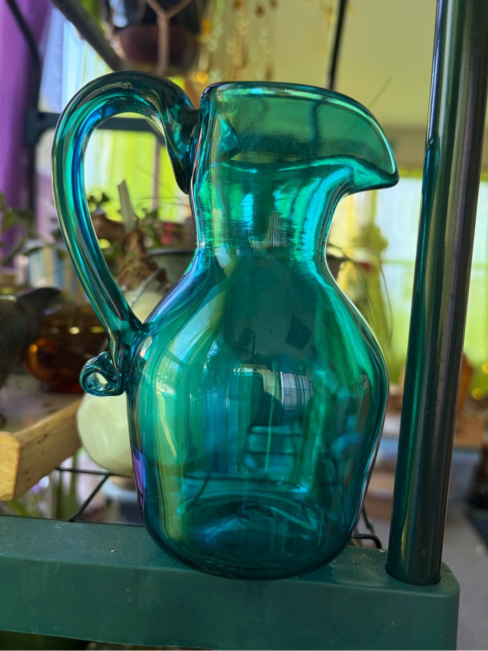 Vintage Blenko Turquoise Glass CW36 Mini Pitcher HandBlown Creamer MCM Art Glass